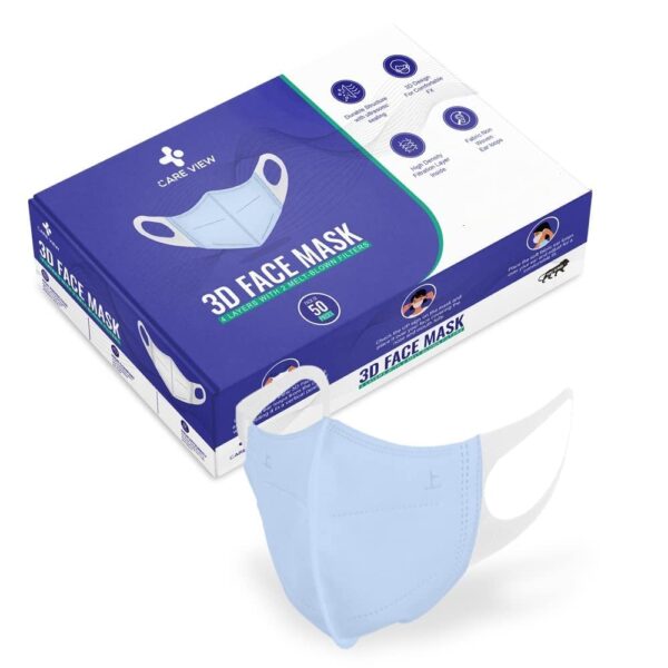 Careview CARE VIEW N95 3 Dimensional Disposable Face Mask with 4 Layered Filtration, SITRA and BIS(ISI) certified & Incredibly Soft Spandex Non Woven Fabric Ear loop (Medical Blue, Pack of 50)