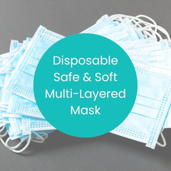 Medinain 3ply Disposable Face Mask Built-IN Nose Pin Soft Elastic Ear Loops & Non-Woven Fabric Pack of (100 Masks) - Image 2