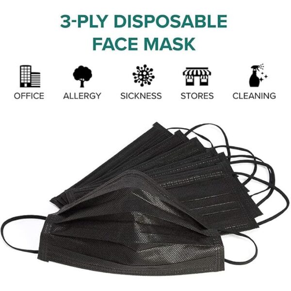C-Cure Dual SMS Nonwoven Fabric 3 Ply Disposable Designer Protective Face Mask with Nose Pin, Mask Extender Travel Pouch Multilayer Protective Mask for Unisex - Black - Image 3