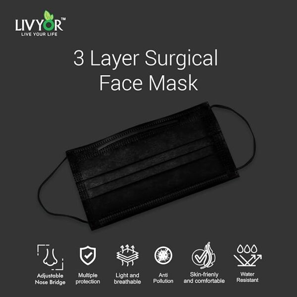 LIVYOR Non-Woven Fabric Disposable 3 Layer Surgical Face Mask With Nose Clip and Soft Ear Loops for Unisex - Image 2