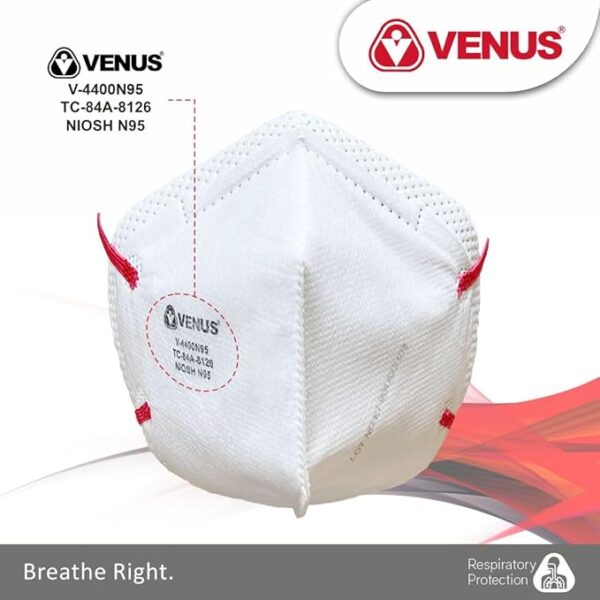 VENUS V-4400 Niosh Certified N95 Mask, Pack Of 5, Unisex White Color Fold Flat Design Dust Nonwoven Fabric Mask, Protects Against Dust, Bacterial & Viral Agents - Image 4