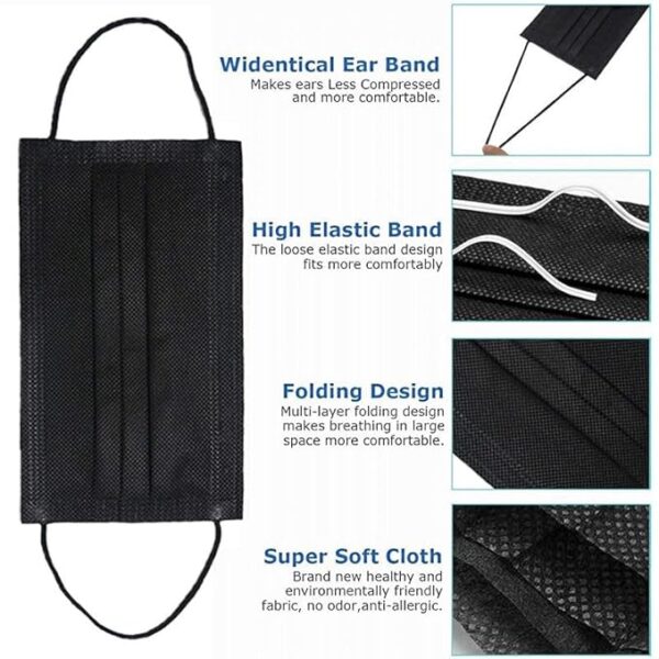 C-Cure Dual SMS Nonwoven Fabric 3 Ply Disposable Designer Protective Face Mask with Nose Pin, Mask Extender Travel Pouch Multilayer Protective Mask for Unisex - Black - Image 4