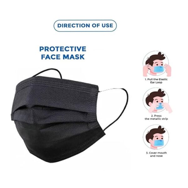 C-Cure Dual SMS Nonwoven Fabric 3 Ply Disposable Designer Protective Face Mask with Nose Pin, Mask Extender Travel Pouch Multilayer Protective Mask for Unisex - Black - Image 5