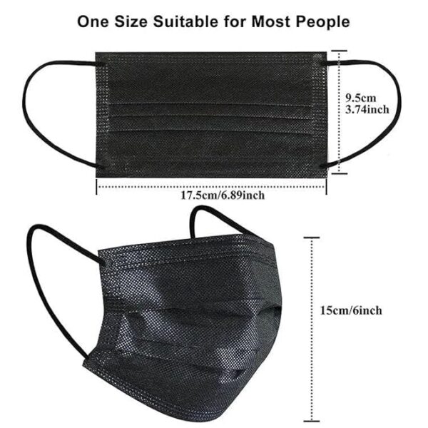 C-Cure Dual SMS Nonwoven Fabric 3 Ply Disposable Designer Protective Face Mask with Nose Pin, Mask Extender Travel Pouch Multilayer Protective Mask for Unisex - Black - Image 2