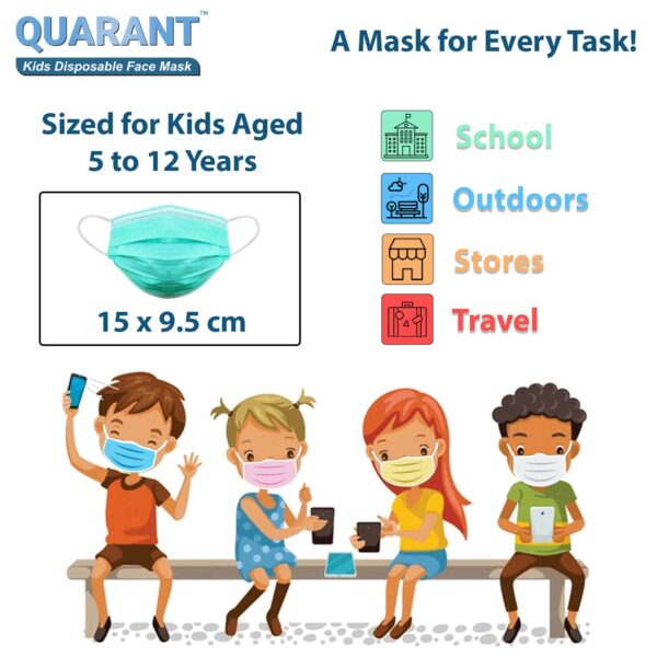 QUARANT Meltblown Fabric Kids 3 Ply Disposable Face Mask with Nose Clip for Boys & Girls, Suitable for Children Aged 5 to 12 Years (Rainbow Combo, Multicolour, Pack of 50) for Unisex - Image 4