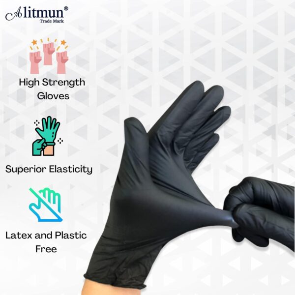 ALITMUN Black Nitrile Gloves, Disposable Powder Free Examination Hand gloves, Multi Purpose with Superior Durability, Surgical & General Gloves (Medium, Pack of 100 (Black)) - Image 3