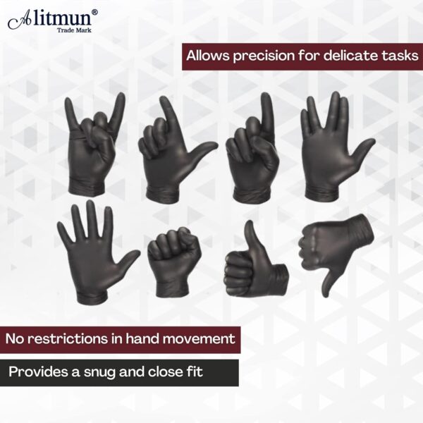 ALITMUN Black Nitrile Gloves, Disposable Powder Free Examination Hand gloves, Multi Purpose with Superior Durability, Surgical & General Gloves (Medium, Pack of 100 (Black)) - Image 2