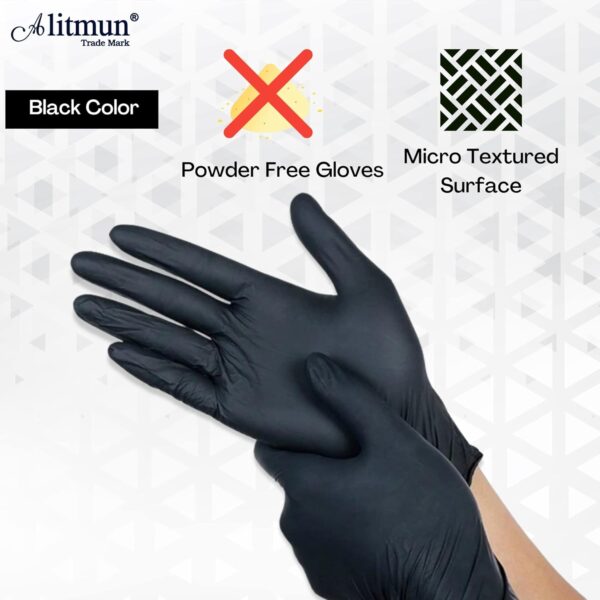 ALITMUN Black Nitrile Gloves, Disposable Powder Free Examination Hand gloves, Multi Purpose with Superior Durability, Surgical & General Gloves (Medium, Pack of 100 (Black)) - Image 5