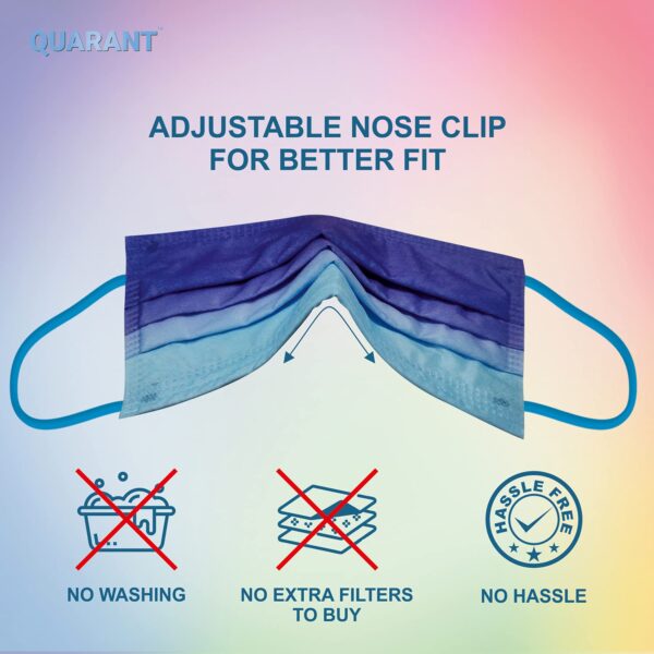 QUARANT Meltblown - Dual SMMS Fabric 4 Ply Designer Protective Face Mask with Nose Clip and Reusable Travel Pouch, Fashion That's Safe (Ombre Combo, Pack of 50) for Unisex - Image 5