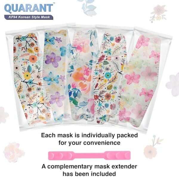 QUARANT Dual Meltblown Fabric KF94 Korean Style Designer Face Mask with Nose Clip and Mask Extender (Pack of 10) for Unisex - Image 6