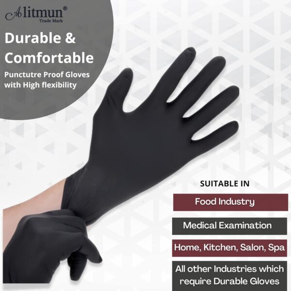 ALITMUN Black Nitrile Gloves, Disposable Powder Free Examination Hand gloves, Multi Purpose with Superior Durability, Surgical & General Gloves (Medium, Pack of 100 (Black)) - Image 6