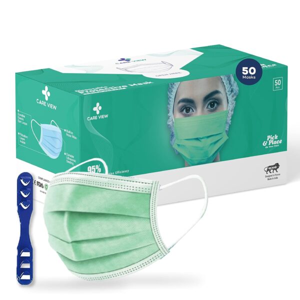 Medohealthy 3 Ply Disposable Face Masks (Pack of 50,Green) with nose pin BIS, (ISI) Certified mask with Melt blown layer