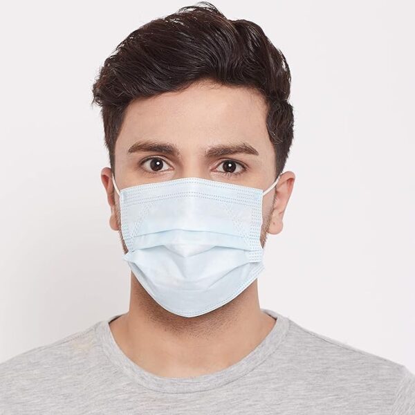 Romsons Plastic Disposable 3 Ply Mask With Elastic Ear Loops (Blue, Pack of 50, Without Valve) for Unisex. - Image 2