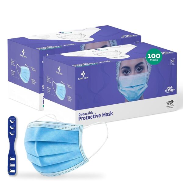 Medohealthy 3 Ply Disposable Cotton Face Masks (Pack of 100, Blue) for Unisex with Nose Pin BIS, (ISI) Certified Mask with Melt Blown Layer