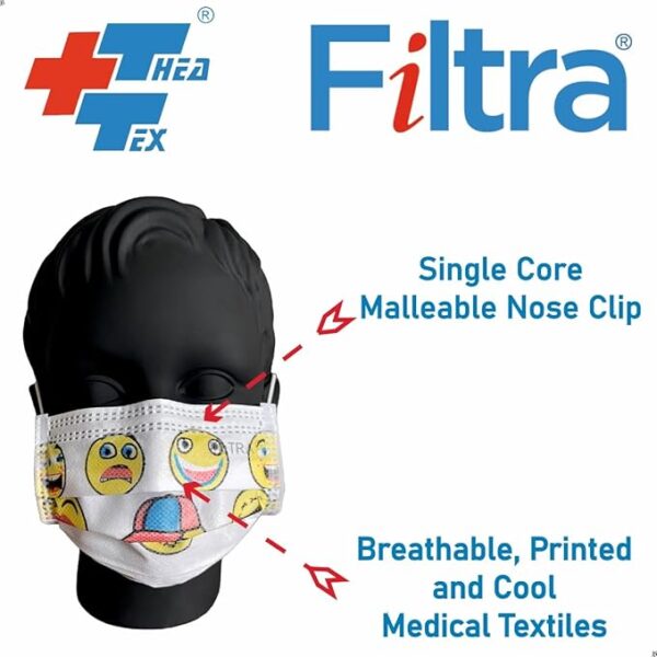 Filtra® 3-Ply Ear Loop Kids Mask | Ages 3-18 | Kids Mask | Children's Mask | Ladies Mask | High Filtration | New extra tough courier packing | Box of 50 Masks - Image 3