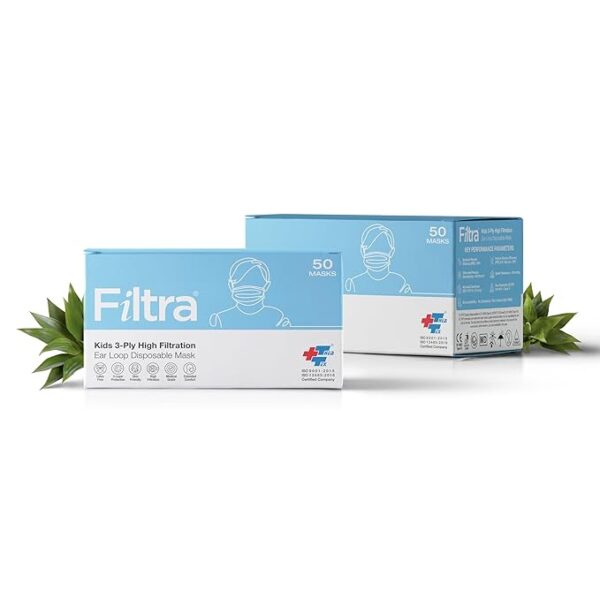 Filtra® 3-Ply Ear Loop Kids Mask | Ages 3-18 | Kids Mask | Children's Mask | Ladies Mask | High Filtration | New extra tough courier packing | Box of 50 Masks
